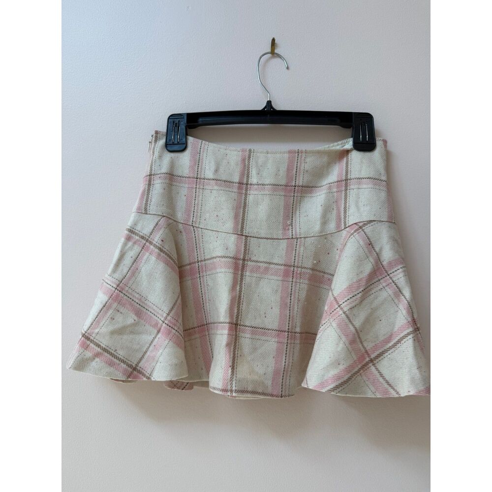 Liz Lisa Pink Tan Cream Check Plaid Wool Miniskirt Japan Vintage Kawaii XS-S